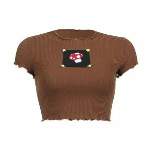 Y2K Fashion Indie Mushroom Crop Top - Coquette Aesthetic Style