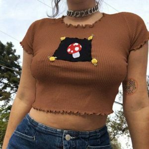 Y2K Fashion Indie Mushroom Crop Top - Coquette Aesthetic Style