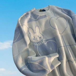 Y2K Fashion Kawaii Rabbit Sweater - Coquette Aesthetic Soft Girl Style