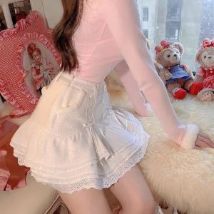 Y2K Fashion Kawaii Ruffled Layered Lace Mini Skirt - Coquette Style