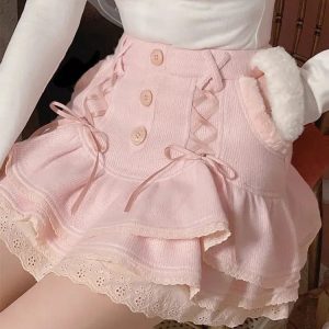 Y2K Fashion Kawaii Ruffled Layered Lace Mini Skirt - Coquette Style