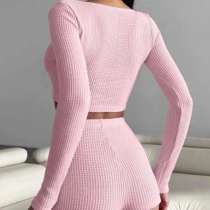 Y2K Fashion Knitted Crop Top & Shorts Set - Coquette Aesthetic Outfit