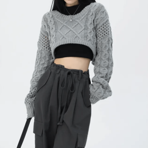 Y2K Fashion Knitted Super Cropped Sweater - Coquette & Acubi Style