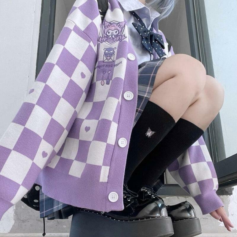 Y2K Fashion Kuromi Buttoned Purple Cardigan - Coquette Aesthetic Style