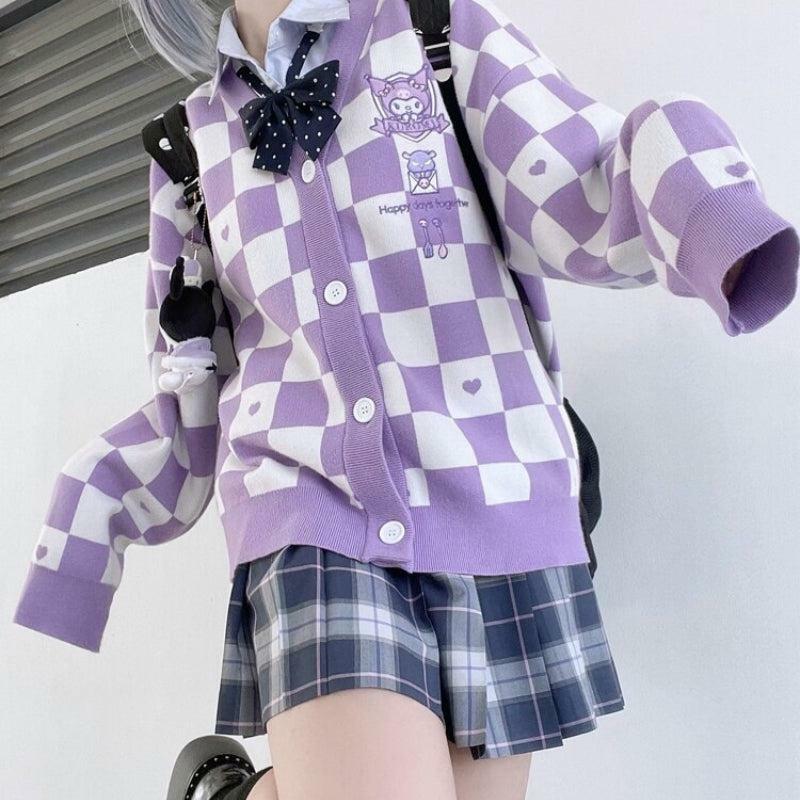 Y2K Fashion Kuromi Buttoned Purple Cardigan - Coquette Aesthetic Style