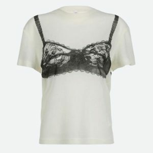 Y2K Fashion Lace Bra Tee - Coquette Style for Aesthetic Outfits