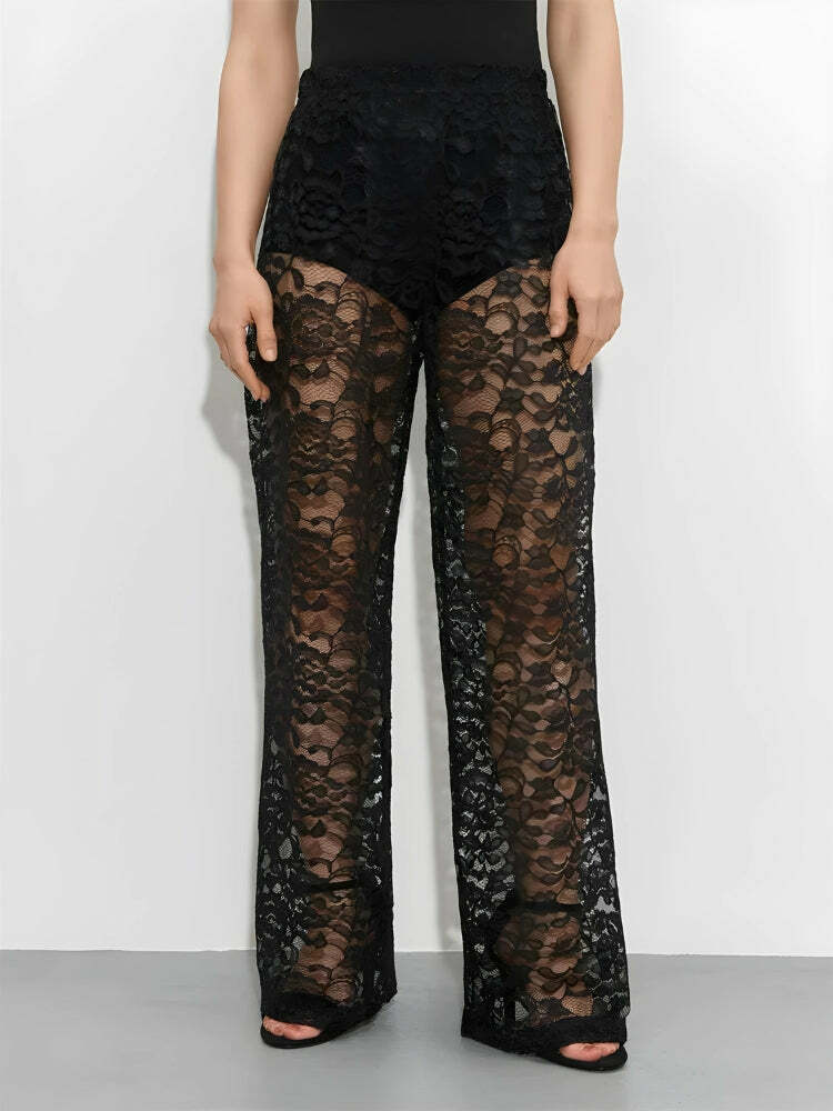 Y2K Fashion Lace Sheer Pants - Coquette Style for Aesthetic Outfits