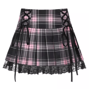 Y2K Fashion Lace Up Plaid Skirt - Dark Coquette & Acubi Style