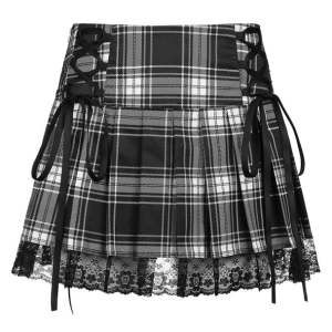 Y2K Fashion Lace Up Plaid Skirt - Dark Coquette & Acubi Style