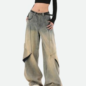 Y2K Fashion Layered Denim Jeans - Acubi Style with Coquette Aesthetic