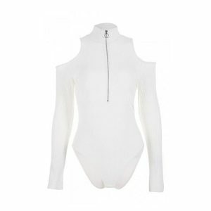 Y2K Fashion Long Sleeve Zip Front Bodysuit - Coquette & Acubi Style