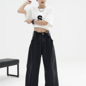 Y2K Fashion Low Rise Wide Leg Baggy Jeans - Acubi & Coquette Style