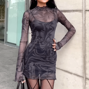 Y2K Fashion Mesh Night Out Dress - Dark Coquette & Acubi Style