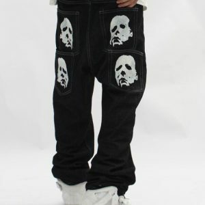 Y2K Fashion Michael Myers Baggy Jeans - Dark Coquette Aesthetic Style