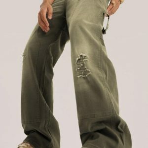 Y2K Fashion Mid Rise Distressed Jeans - Acubi Style Aesthetic Clothing