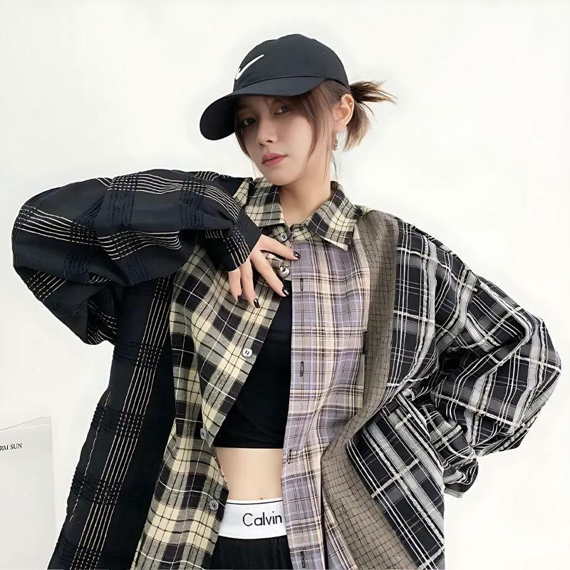 Y2K Fashion Multi-Pattern Plaid Shirt - Coquette & Acubi Style Top