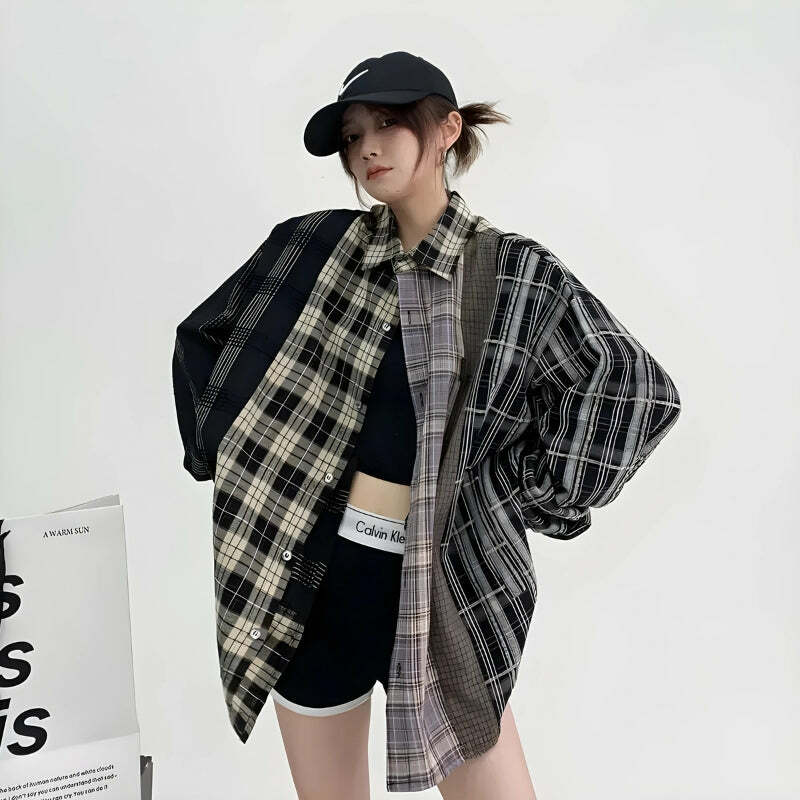 Y2K Fashion Multi-Pattern Plaid Shirt - Coquette & Acubi Style Top