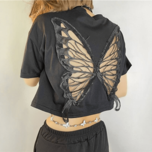 Y2K Fashion Open Back Butterfly T-Shirt - Coquette Aesthetic Top