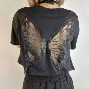 Y2K Fashion Open Back Butterfly T-Shirt - Coquette Aesthetic Top