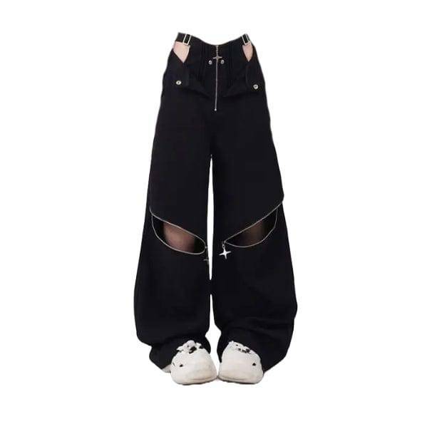 Y2K Fashion Open Zip Pants - Dark Coquette & Acubi Aesthetic Styles