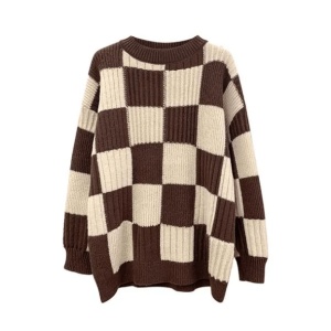 Y2K Fashion Oversized Checkered Sweater - Coquette & Acubi Style