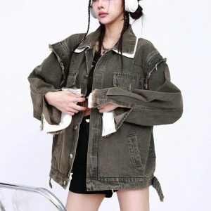 Y2K Fashion Oversized Grunge Denim Jacket - Coquette & Acubi Style