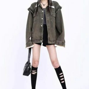 Y2K Fashion Oversized Grunge Denim Jacket - Coquette & Acubi Style