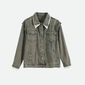 Y2K Fashion Oversized Grunge Denim Jacket - Coquette & Acubi Style