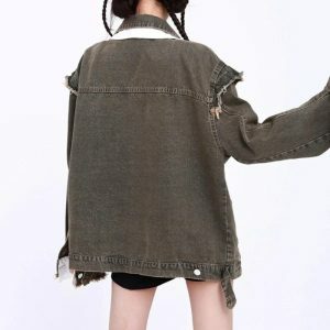 Y2K Fashion Oversized Grunge Denim Jacket - Coquette & Acubi Style