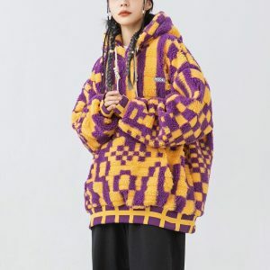 Y2K Fashion Oversized Plush Hoodie - Coquette & Acubi Aesthetic Style