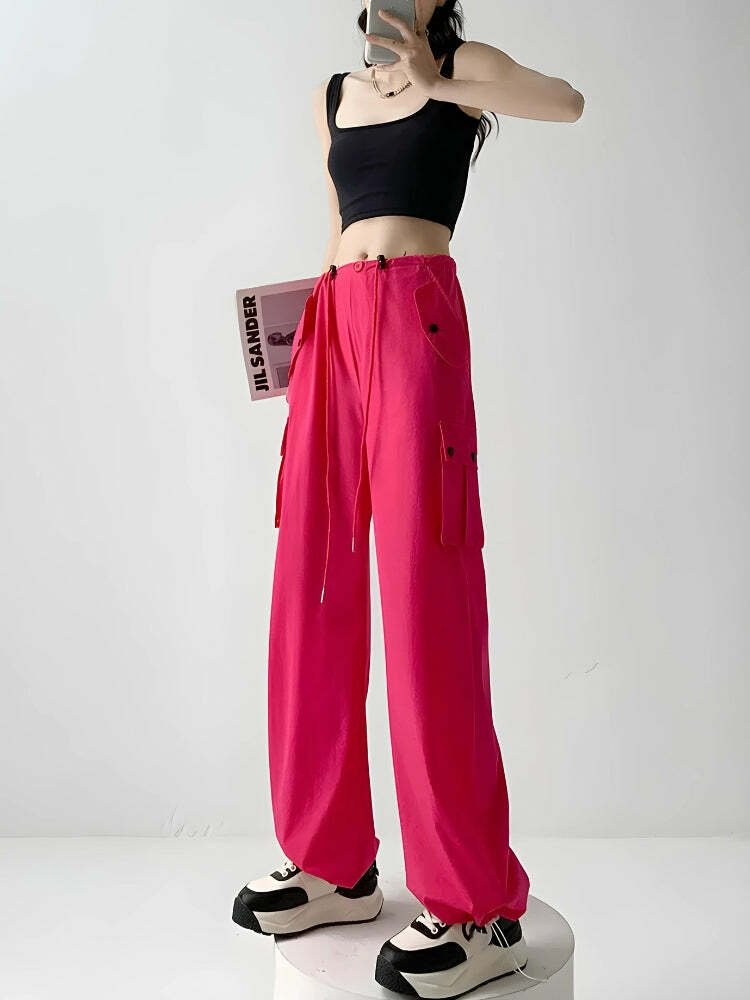 Y2K Fashion Parachute Cargo Pants - Coquette & Acubi Style Aesthetic