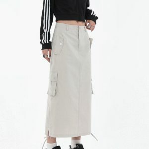 Y2K Fashion Parachute Maxi Skirt - Dark Coquette Aesthetic Outfit