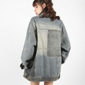 Y2K Fashion Patchwork Oversized Denim Jacket - Coquette & Acubi Style