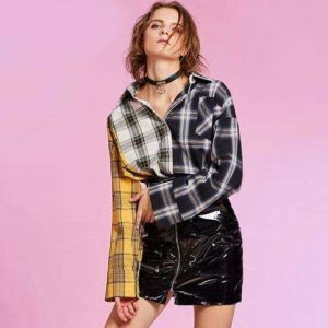 Y2K Fashion Patchwork Shirt - Coquette Style Aesthetic Top for Women