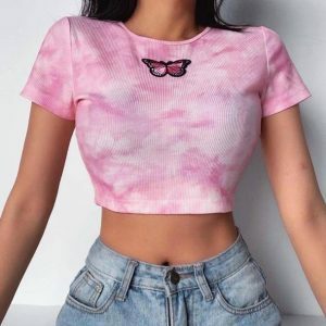 Y2K Fashion Pink Butterfly Top - Coquette Style Aesthetic Clothing