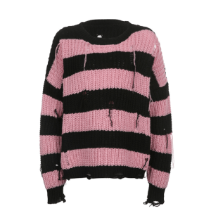 Y2K Fashion Pink Distress Emo Sweater - Coquette & Acubi Style