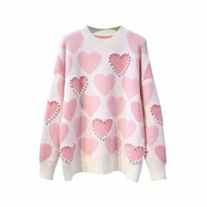 Y2K Fashion Pink Hearts Sweater - Coquette Style Soft Girl Aesthetic