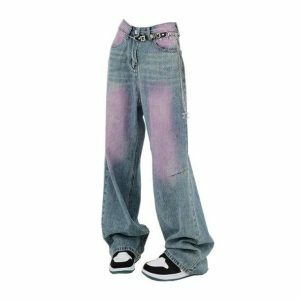 Y2K Fashion Pink Tint Baggy Jeans - Coquette Style Aesthetic Outfit