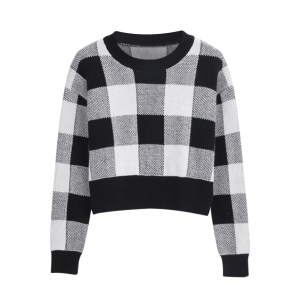 Y2K Fashion Plaid Preppy Cropped Sweater - Coquette Aesthetic Style