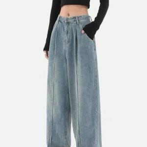 Y2K Fashion Pleated Baggy Jeans - Acubi Style for Aesthetic Outfits