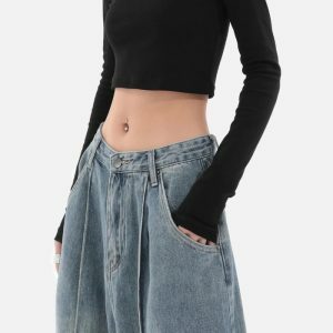 Y2K Fashion Pleated Baggy Jeans - Acubi Style for Aesthetic Outfits