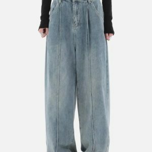 Y2K Fashion Pleated Baggy Jeans - Acubi Style for Aesthetic Outfits