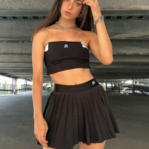 Y2K Fashion Pleated Black Mini Tennis Skirt - Coquette & Acubi Style