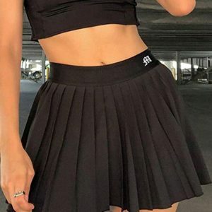 Y2K Fashion Pleated Black Mini Tennis Skirt - Coquette & Acubi Style