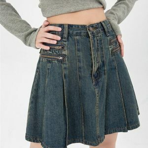 Y2K Fashion Pleated Denim Mini Skirt - Coquette & Acubi Style Essential