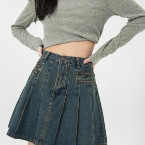 Y2K Fashion Pleated Denim Mini Skirt - Coquette & Acubi Style Essential