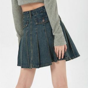 Y2K Fashion Pleated Denim Mini Skirt - Coquette & Acubi Style Essential