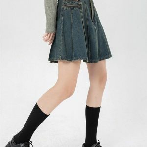 Y2K Fashion Pleated Denim Mini Skirt - Coquette & Acubi Style Essential