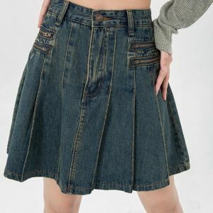 Y2K Fashion Pleated Denim Mini Skirt - Coquette & Acubi Style Essential