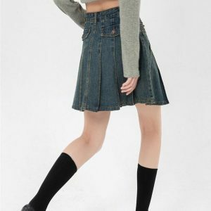 Y2K Fashion Pleated Denim Mini Skirt - Coquette & Acubi Style Essential